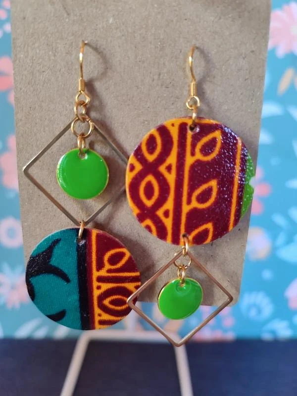 boucles d'oreilles tissu wax et cuir